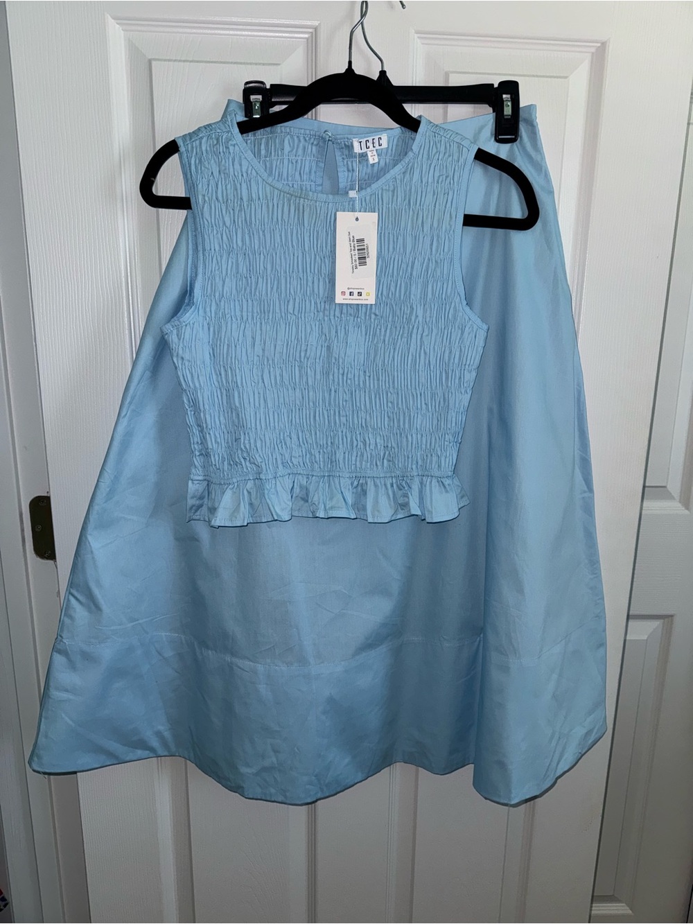 TCEC Light Blue Smocked Sleeveless Top & Full Skirt Set